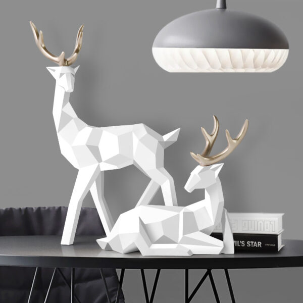 Deer Statue Home Decor Reindeer Figurines Resin Sculpture White Deers Decor Scandinavian Home Living Room Decoration Tabletop