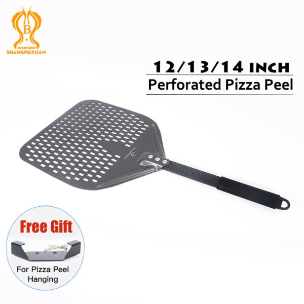 SHANGPEIXUAN 16/14/13/12 Inch Perforated Pizza Peel Rectangular Pizza Shovel Aluminum Hard Coating Pizza Peel Paddle Short Tool